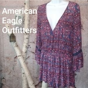 AEO romper bell sleeves and deep vneck